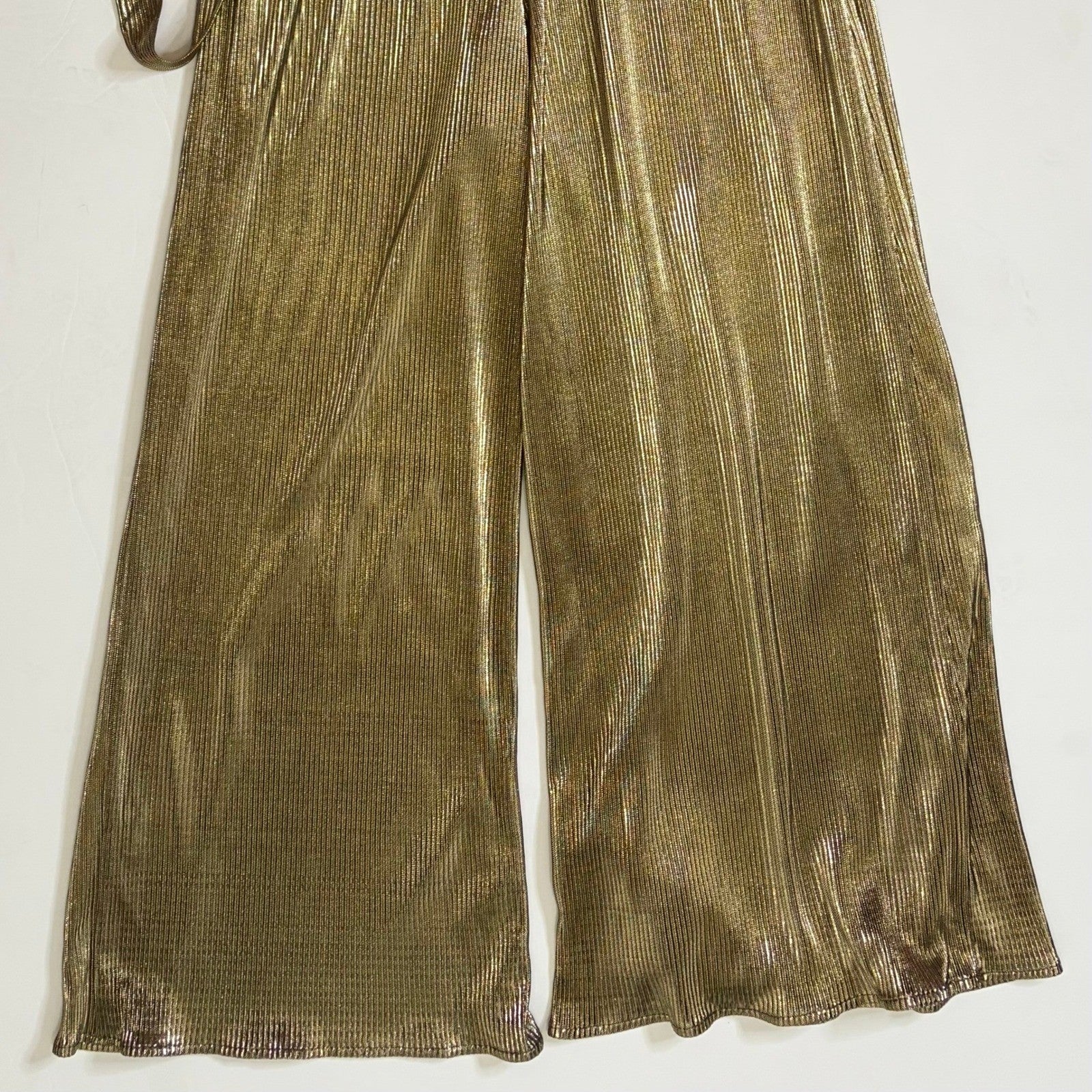 SHOW ME YOUR MUMU Jane Jumpsuit Gold Metallic Wrap Tie Waist Party Glam Small