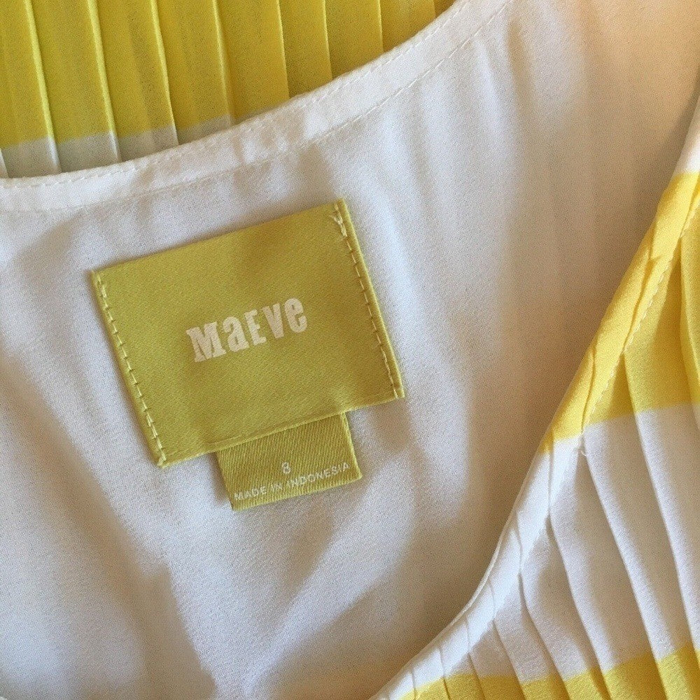 Anthropologie MAEVE Citron Stripe Pleated Tank Top Blouse Swingy Yellow Size 8