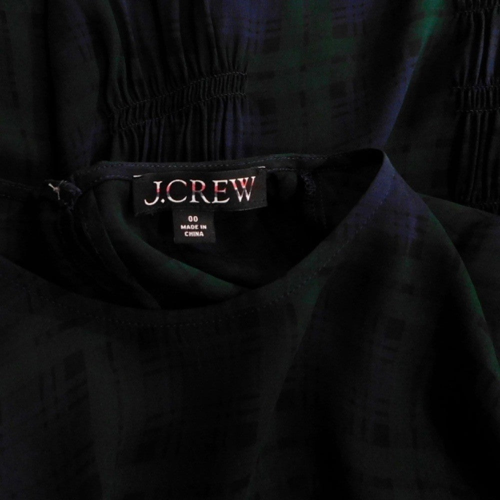 NEW!! J. CREW Chiffon Shirred-Waist Top Black Watch Tartan Plaid Copper Green 00