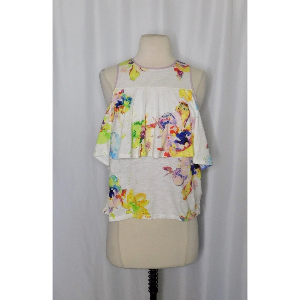 NWT!! Anthropologie MEADOW RUE Cantara Floral Knit Tiered Tank Top X-Small