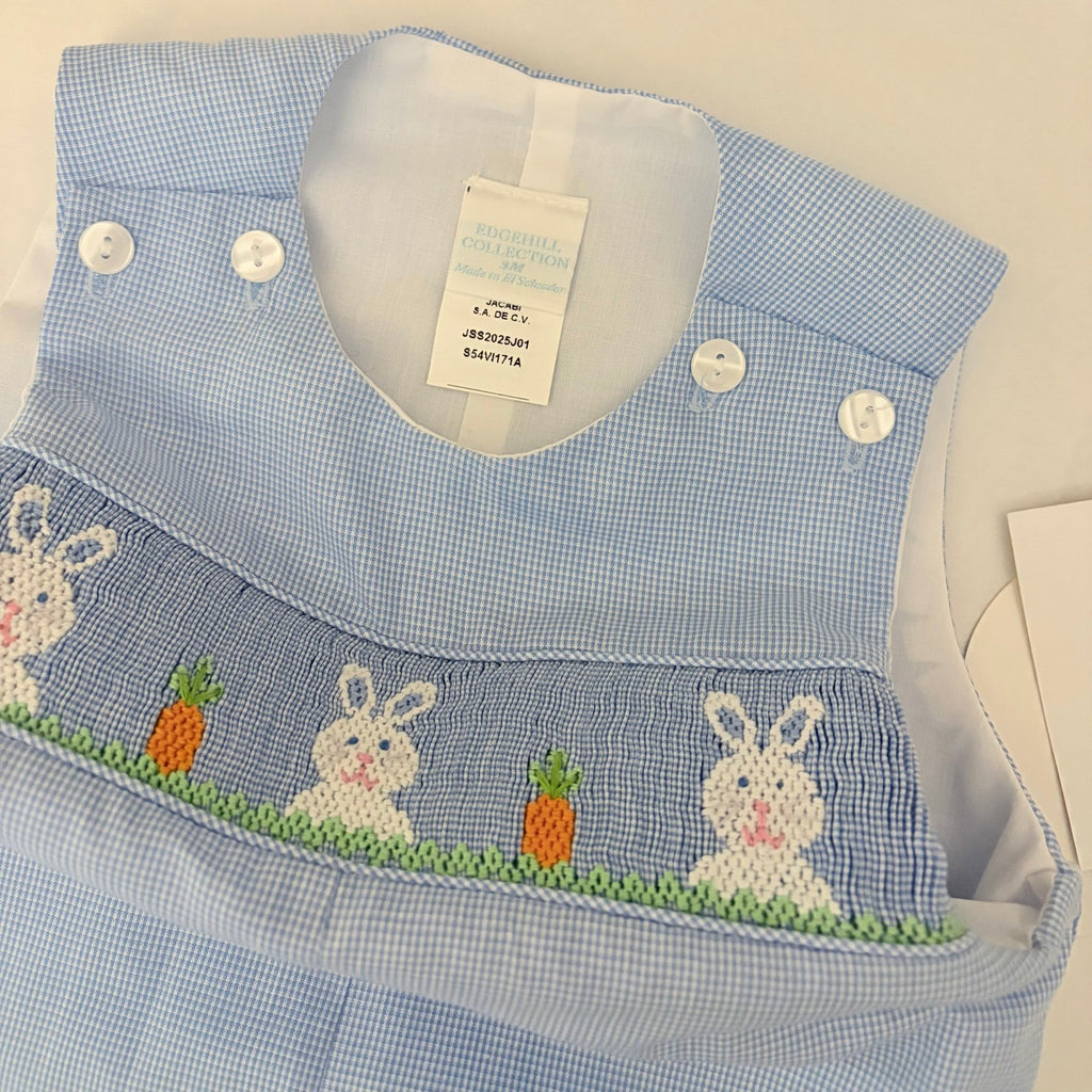 NWT!! EDGEHILL COLLECTION Smocked Bunny Gingham Plaid Romper Blue 3 Months