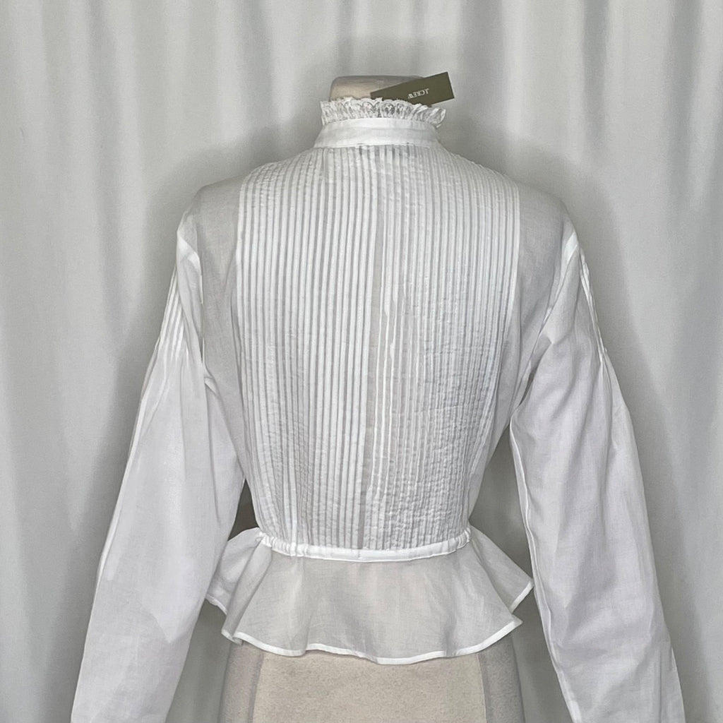 NWT!! J. CREW Lace Trim Cinched-Waist Cotton Voile White Top Blouse X-Small
