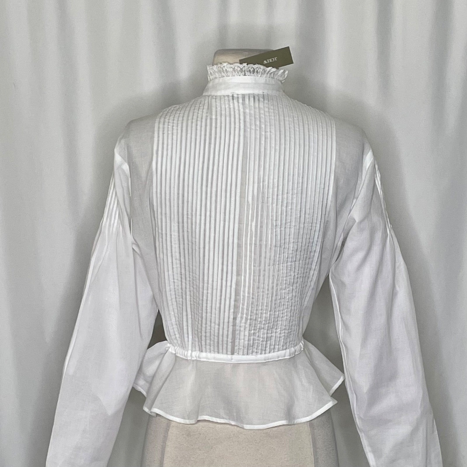 NWT!! J. CREW Lace Trim Cinched-Waist Cotton Voile White Top Blouse X-Small