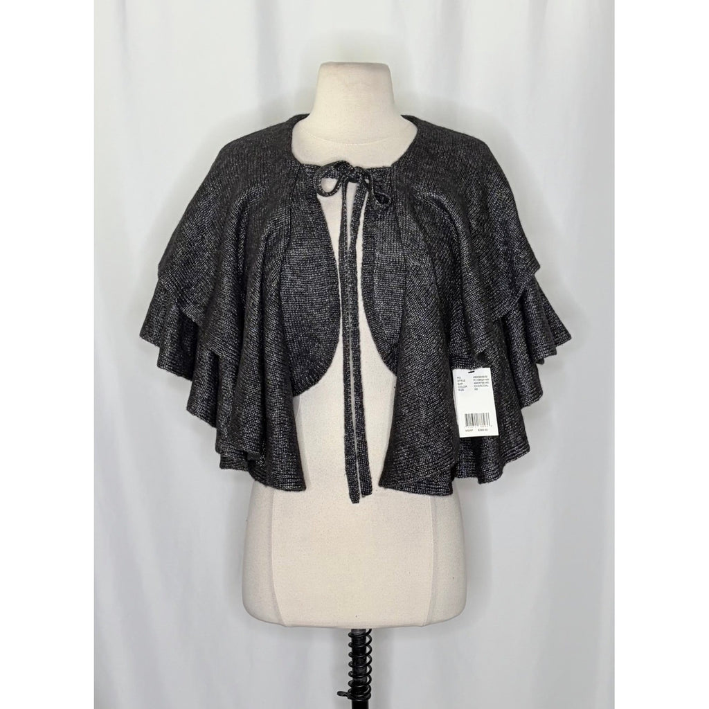 NWT!! ROBERT RODRIGUEZ Wool Blend Charcoal Ruffled Cardigan Cape Sweater X-Small