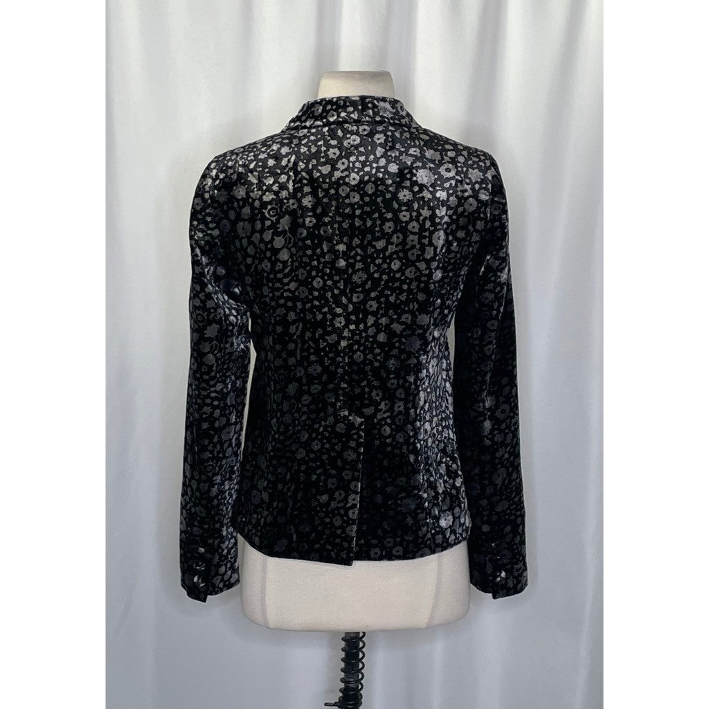 Anthropologie ELEVENSES Lumi Velvet Blazer Jacket Floral Black Silver Size 2