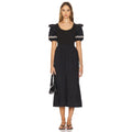 NWT!! CLEOBELLA Selma Midi Dress Embroidered Black Ruffle Puff Sleeves X-Small