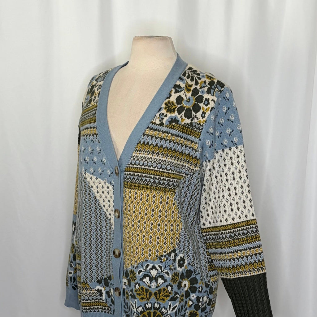 APPLESEED'S Patchwork Cardigan Sweater Floral Fairisle Fair Isle Geometric Large