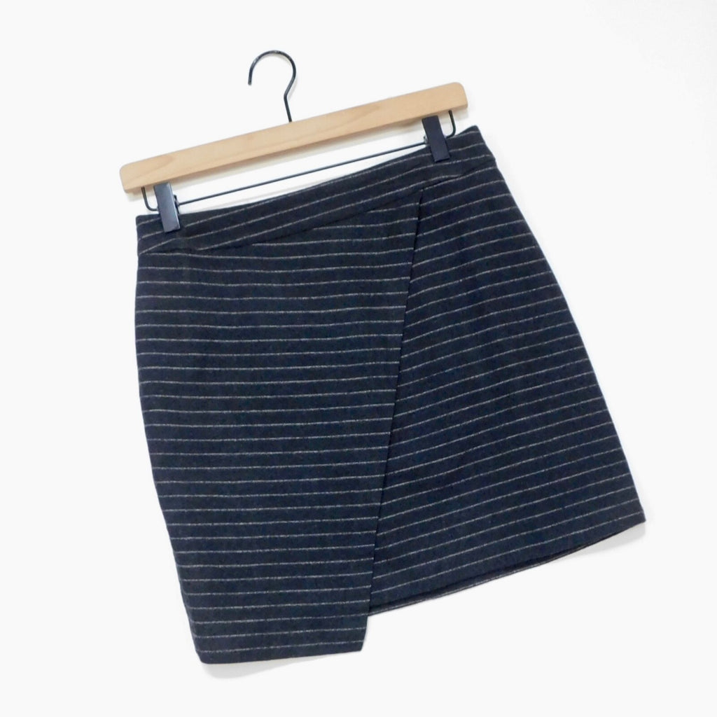 MADEWELL Wool Gray Striped Mini Skirt Academia Collegiate Faux Wrap Size 4