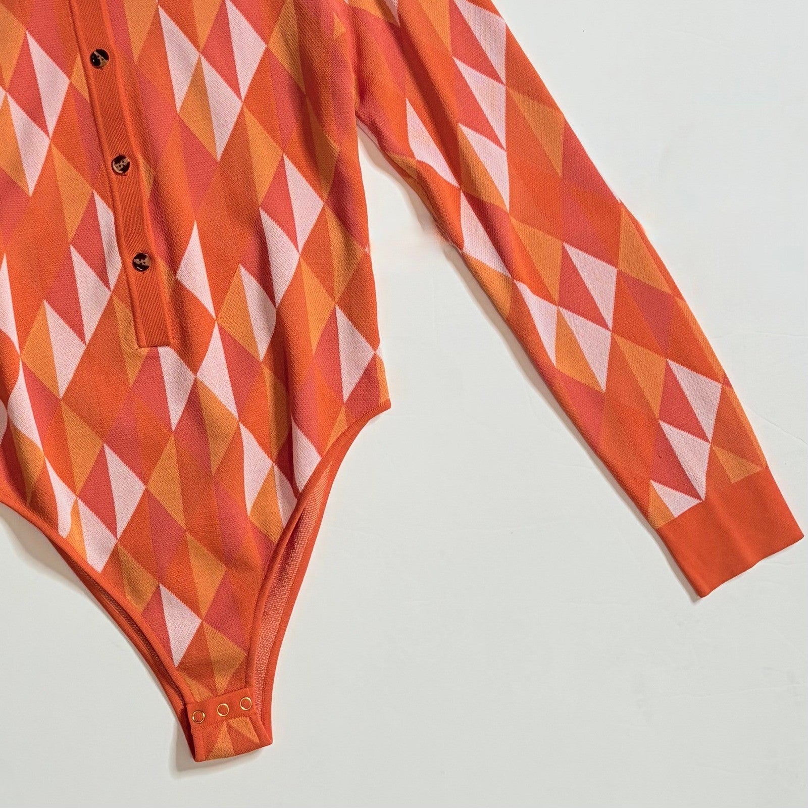 DODO BAR OR Orange Geometric Bodysuit Cutout Back Knit Colorful Cheeky 42 / US 4