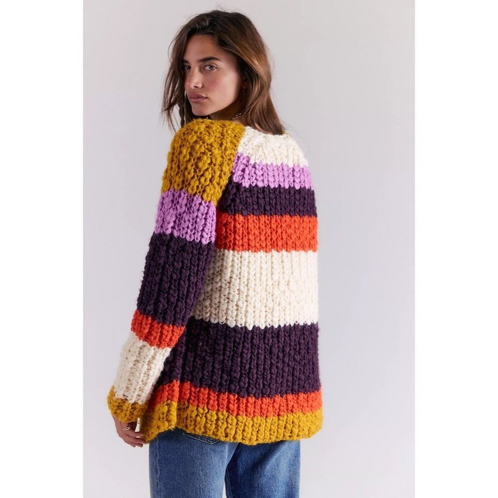 NWT!! FREE PEOPLE Myles Stripe Cardi Chunky Knit Cardigan Sweater X-Small