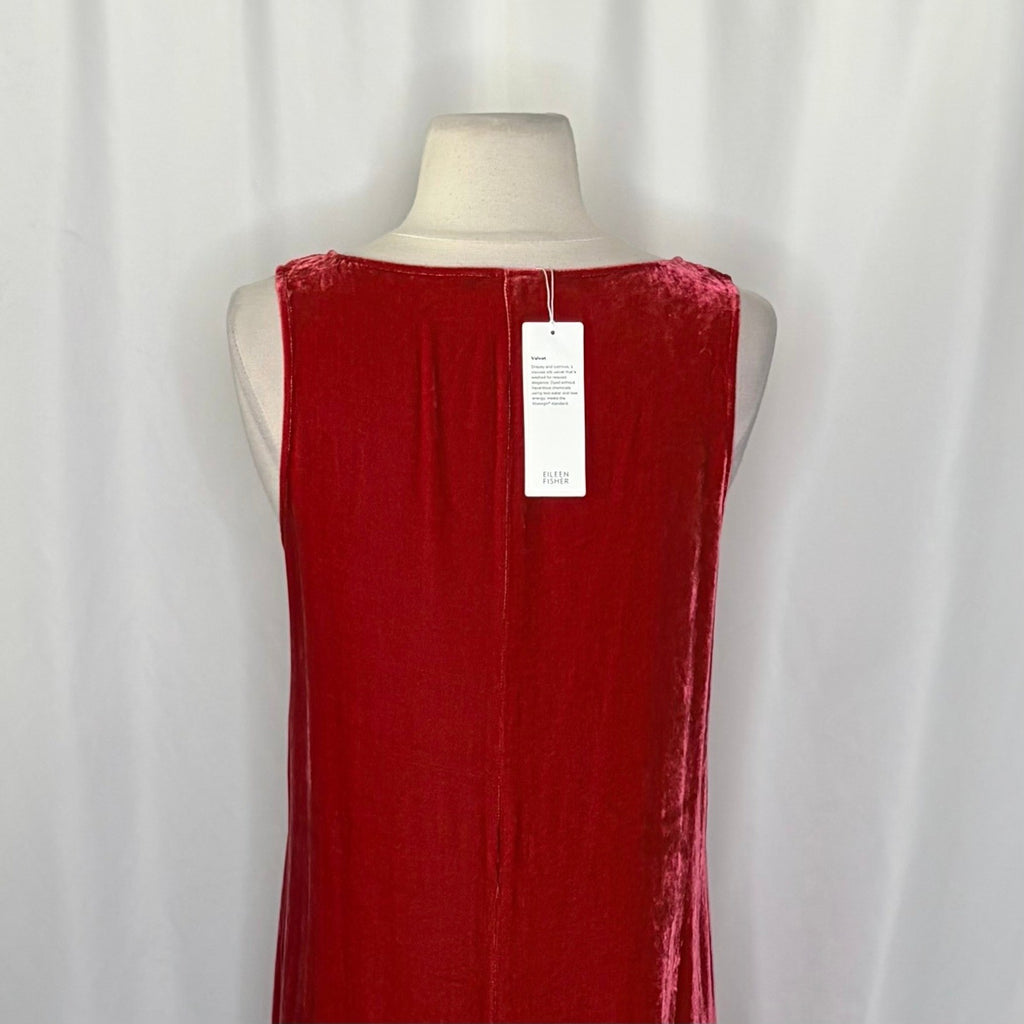 NWT!! EILEEN FISHER Red Scarlet Velvet Silk V Neck Midi Dress A-Line Preppy XXS