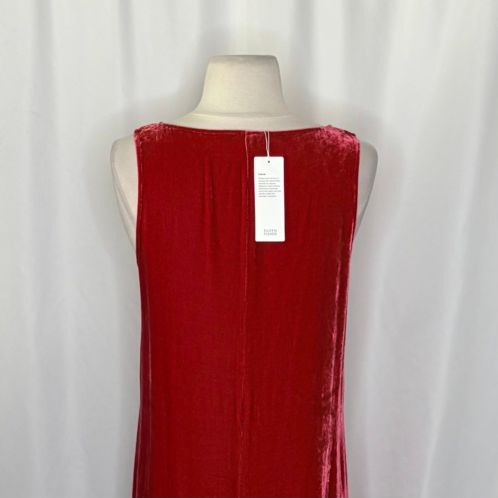 NWT!! EILEEN FISHER Red Scarlet Velvet Silk V Neck Midi Dress A-Line Preppy XXS