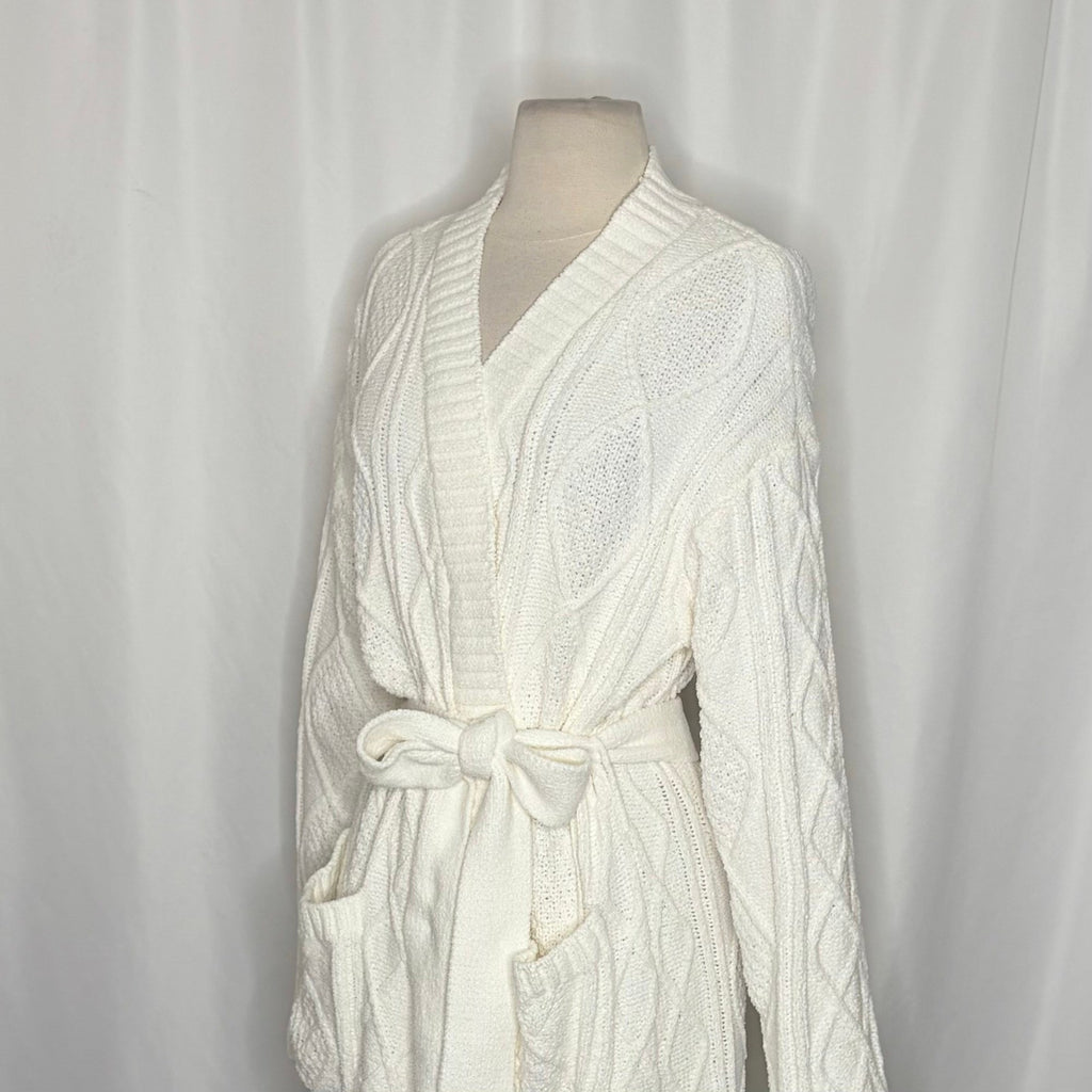 BEACH RIOT Rinna Chenille Robe Cream Cable Knit Belted Pockets X-Small Small