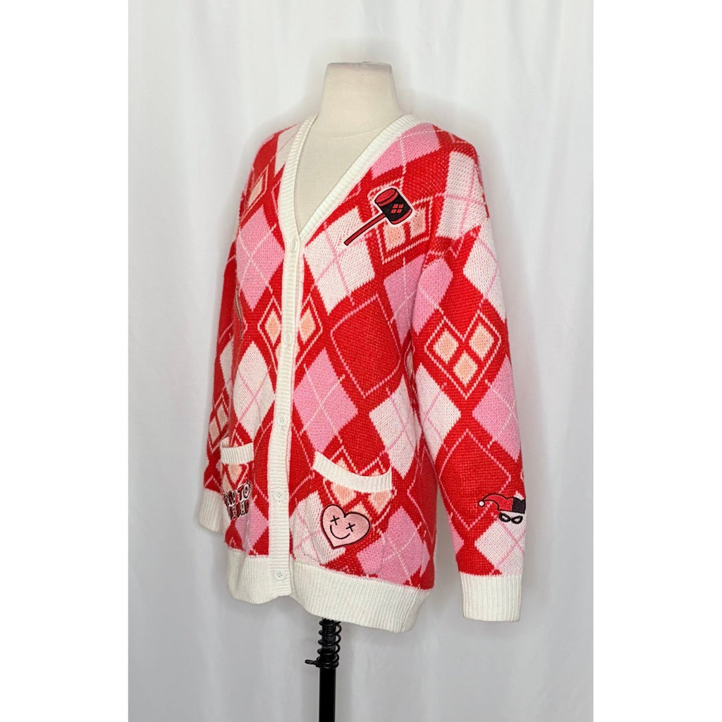 HARLEY QUINN Argyle Cardigan Sweater DC Comics Harlequin Batman Joker Small