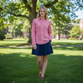 LILLY PULITZER Red White Blue Gingham Plaid Ruffled Buttondown Top Blouse Size 6