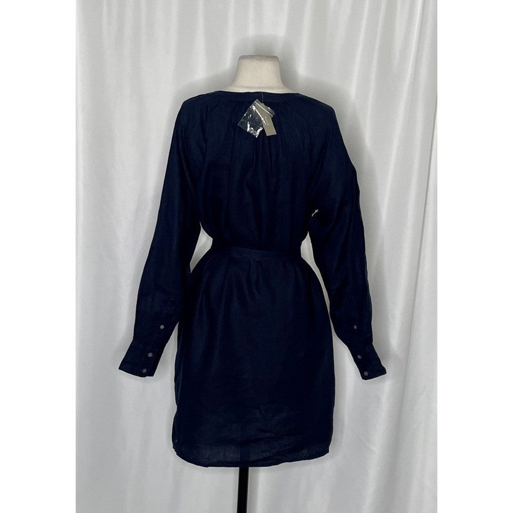 NWT!! J. CREW Cabana Mini Dress Linen Navy Blue Belted Solid Vacation Medium