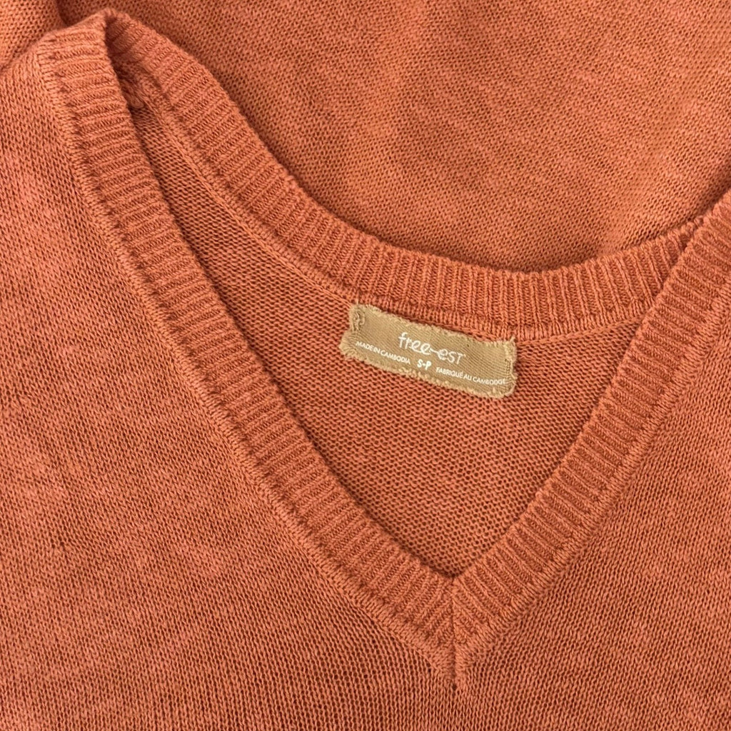 FREE PEOPLE Free-est V Neck Pullover Sweater Orange Knitwear Boho Bohemian Small