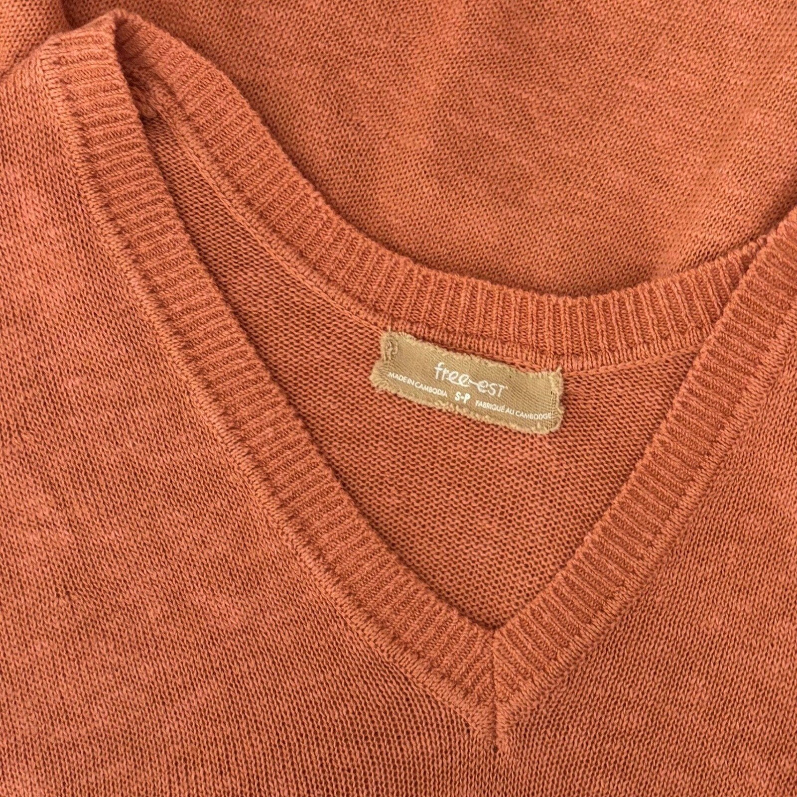 FREE PEOPLE Free-est V Neck Pullover Sweater Orange Knitwear Boho Bohemian Small