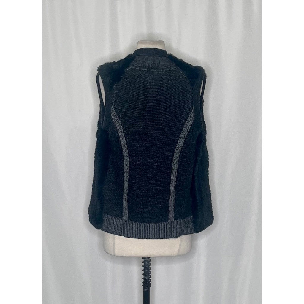 VINCE Rex Rabbit Fur Drape Front Sweater Vest Mixed Materials Knit Back X-Small