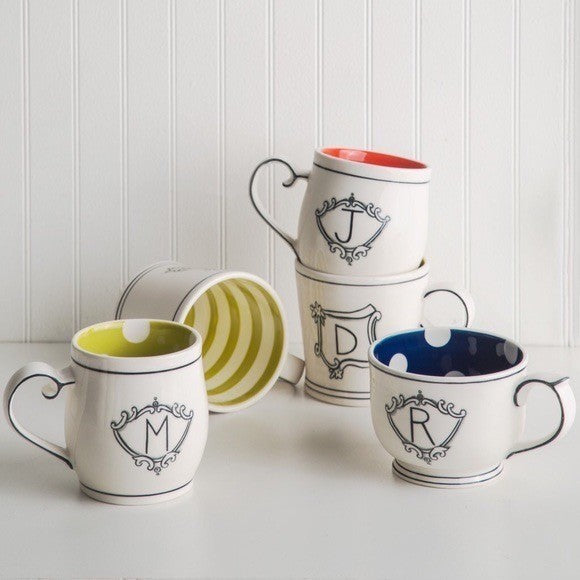 Anthropologie MOLLY HATCH Monogram "S" Initial Mug Coffee Tea Kitchen Polka Dot