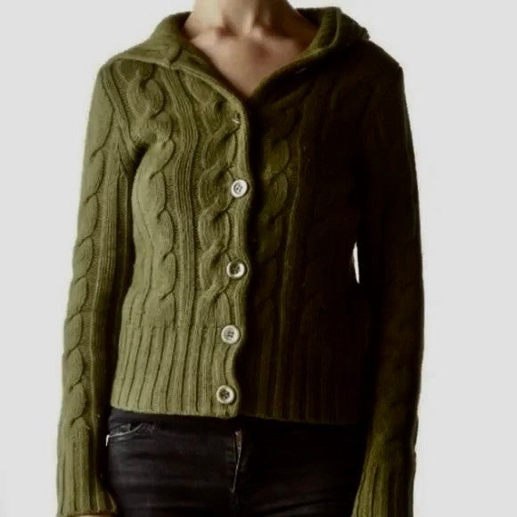 Vintage J. CREW Cable Knit Shawl Collar Cardigan Sweater Wool Cashmere X-Small