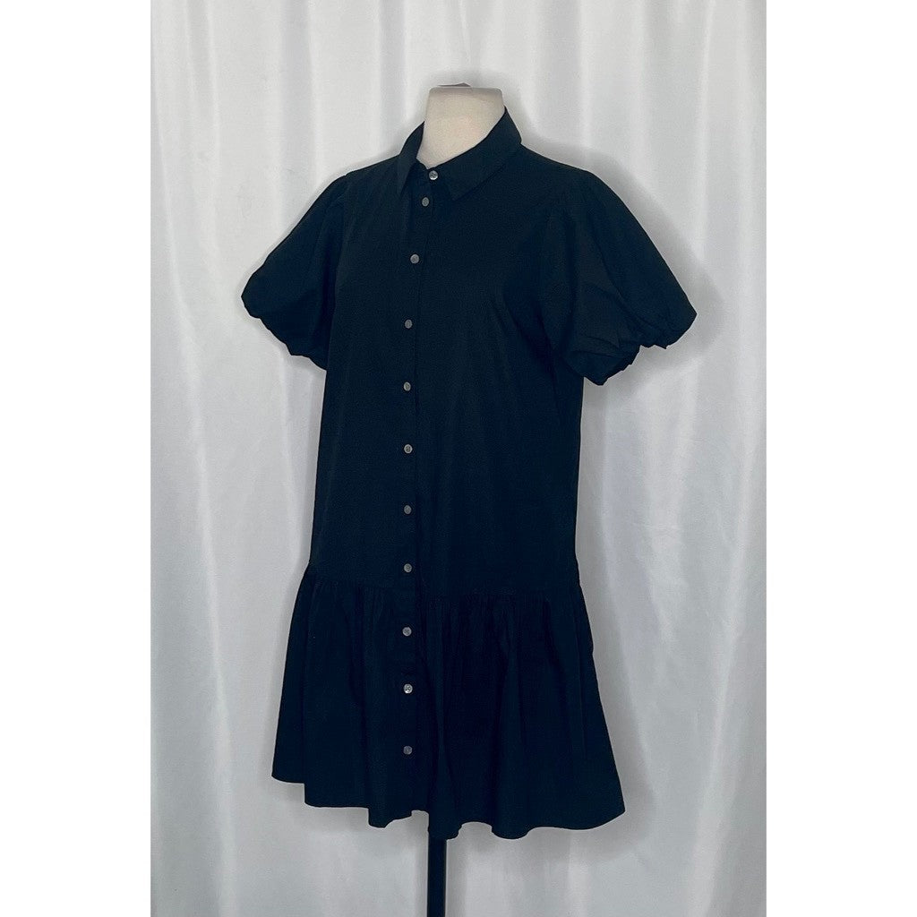NWT!! J. CREW FACTORY Bubble Sleeve Shirtdress Solid Black Shirt Dress Size 8