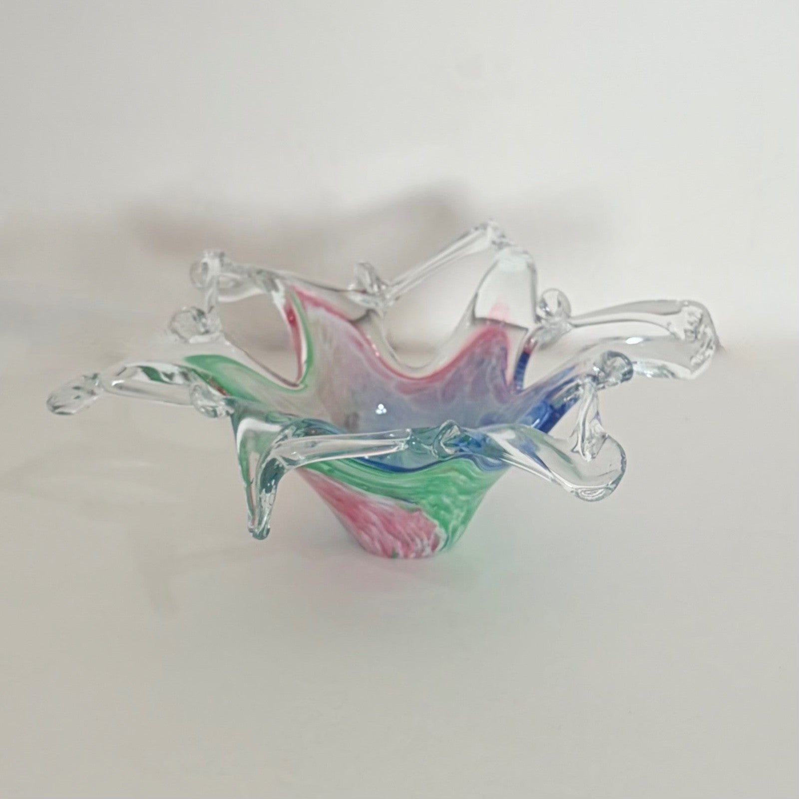 Vintage MCM Free Form Pulled Art Glass Pastel Color Bowl Mid Century Modern