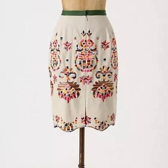 Anthropologie COREY LYNN CALTER Majestic Medallions Embroidered Skirt Linen 4