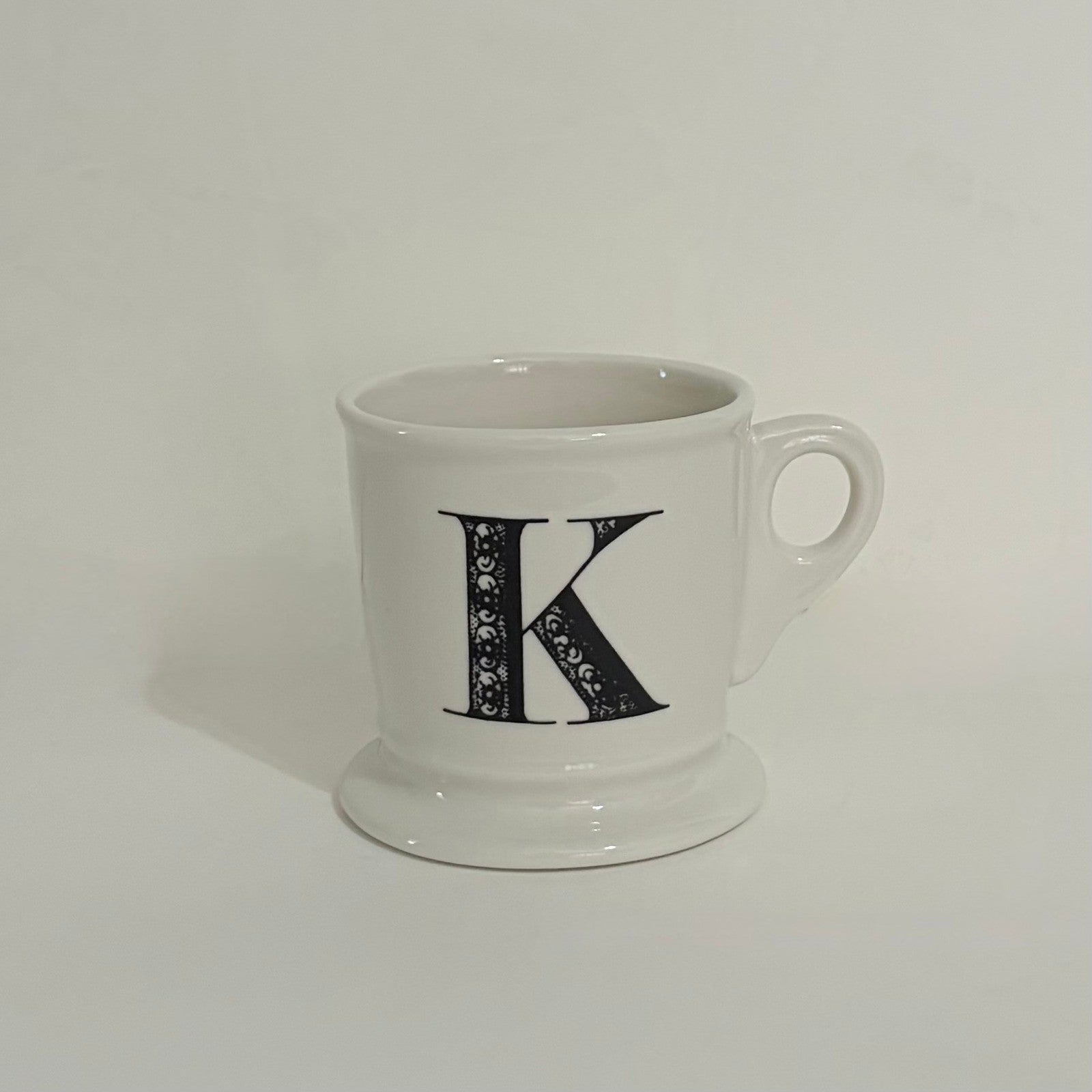 ANTHROPOLOGIE Letter "K" Monogram Mug White Minimalist Coffee Tea Farmhouse K