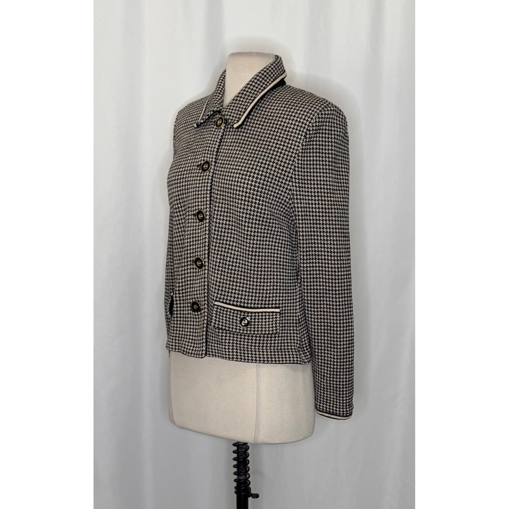 ST. JOHN Collection by Marie Gray Black Ivory Houndstooth Blazer Jacket Size 6