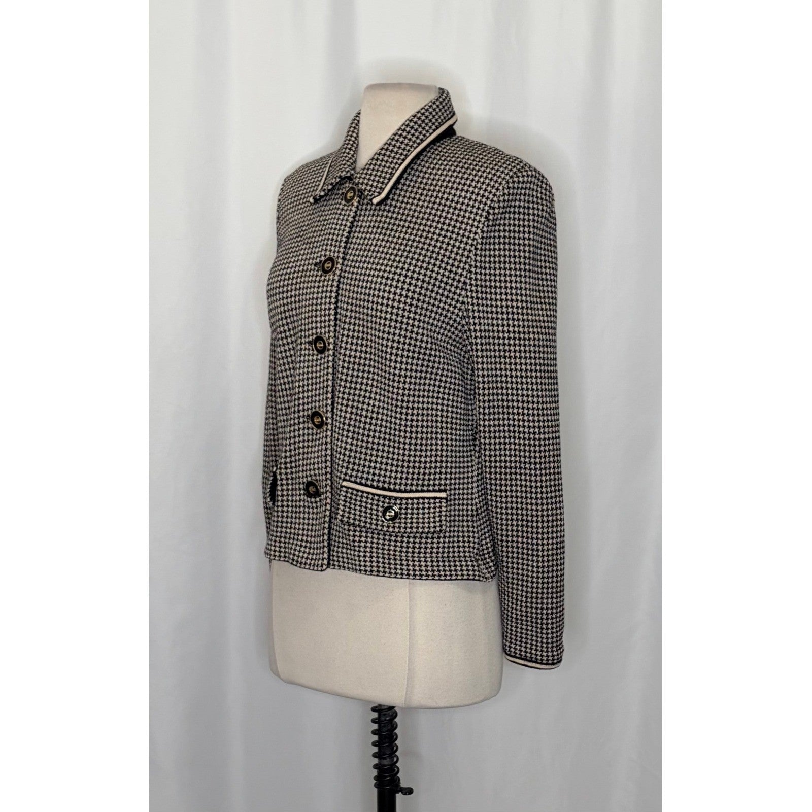 ST. JOHN Collection by Marie Gray Black Ivory Houndstooth Blazer Jacket Size 6