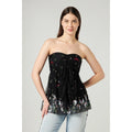 PATRIZIA PEPE Embroidered Tulle Top Strapless Floral Punk Size 40 US 4