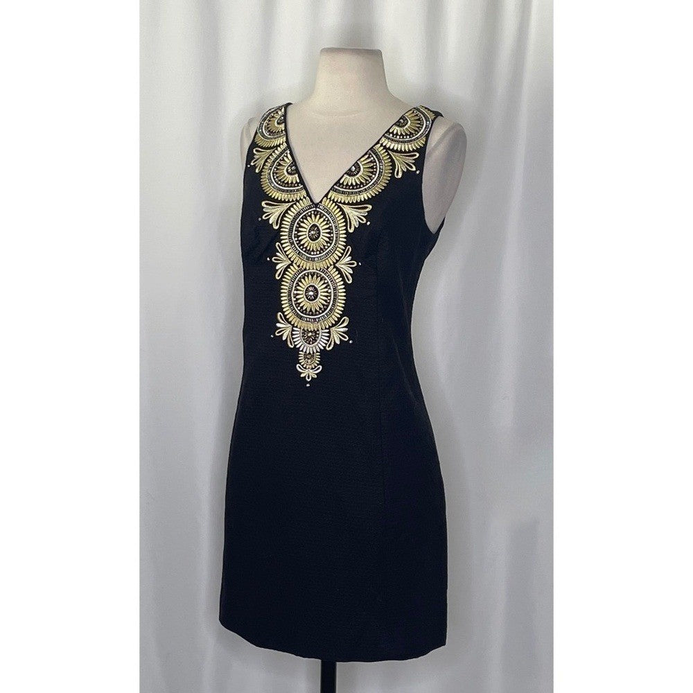 NWT!! LILLY PULITZER Gabby Shift Dress Black Embellished Embroidered Beaded 4