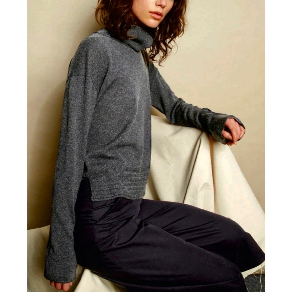 Inhabit NHBT Cashmere Rib Hem Turtleneck Sweater Charcoal Gray Size P X-Small