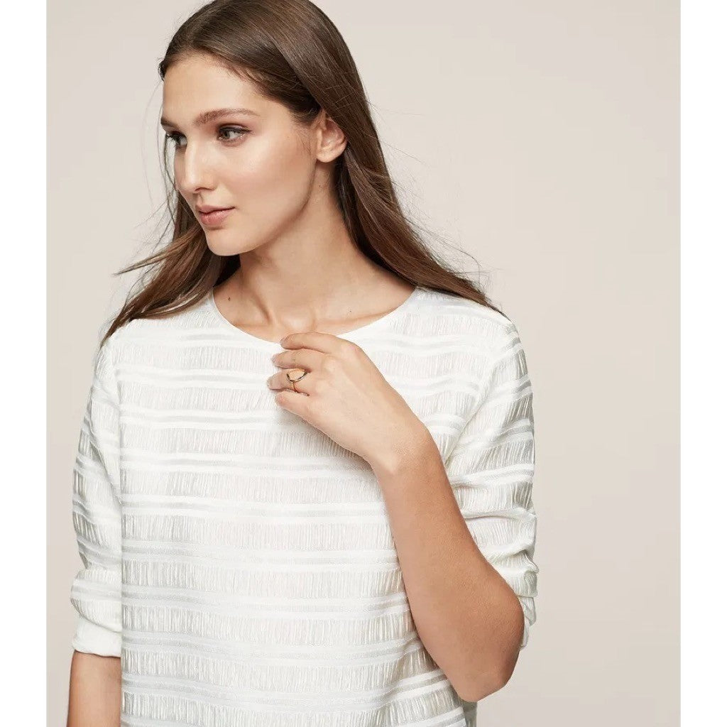 REISS Mandy Pleat-Detail Top Blouse White Solid Pullover Chic Professional Large