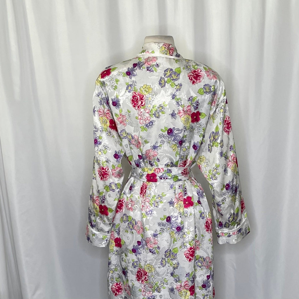 Vintage VICTORIA'S SECRET Gold Label Floral Jacquard Satin Robe Pockets Small