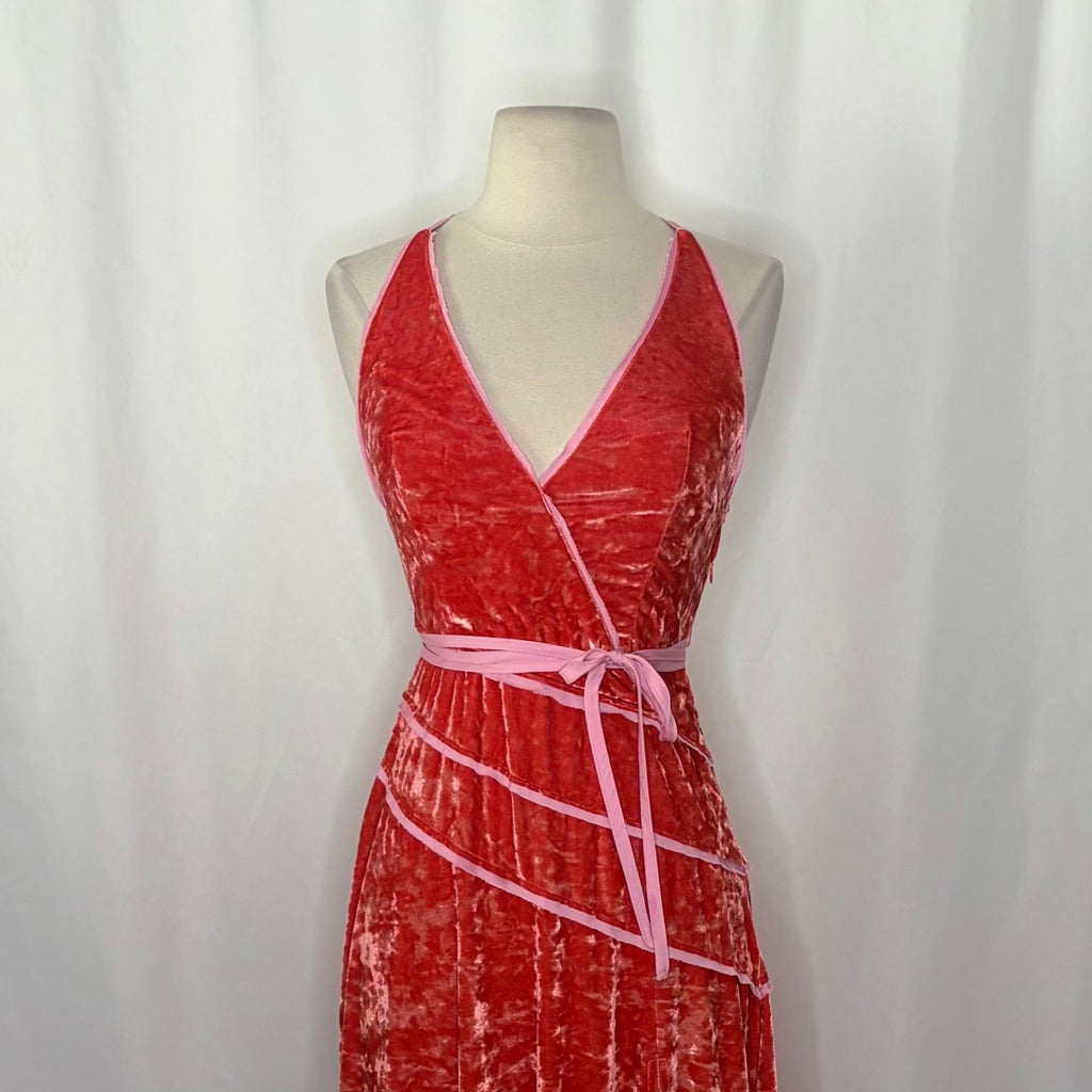 FREE PEOPLE Deia Velvet Midi Dress Pink Rose Strappy Dainty Romantic X-Small