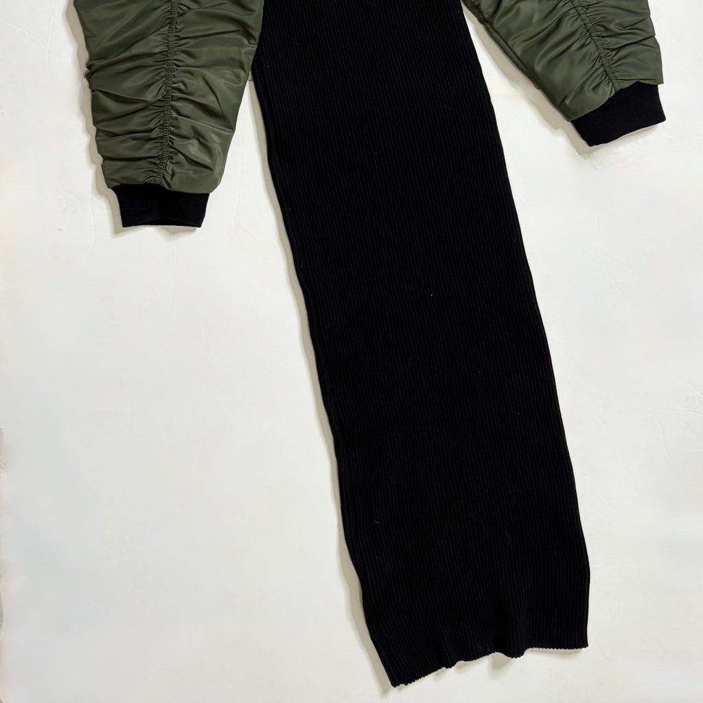 NWT!! ZARA Contrast Nylon Midi Dress Ribbed Knit Olive Green Black Blue Large