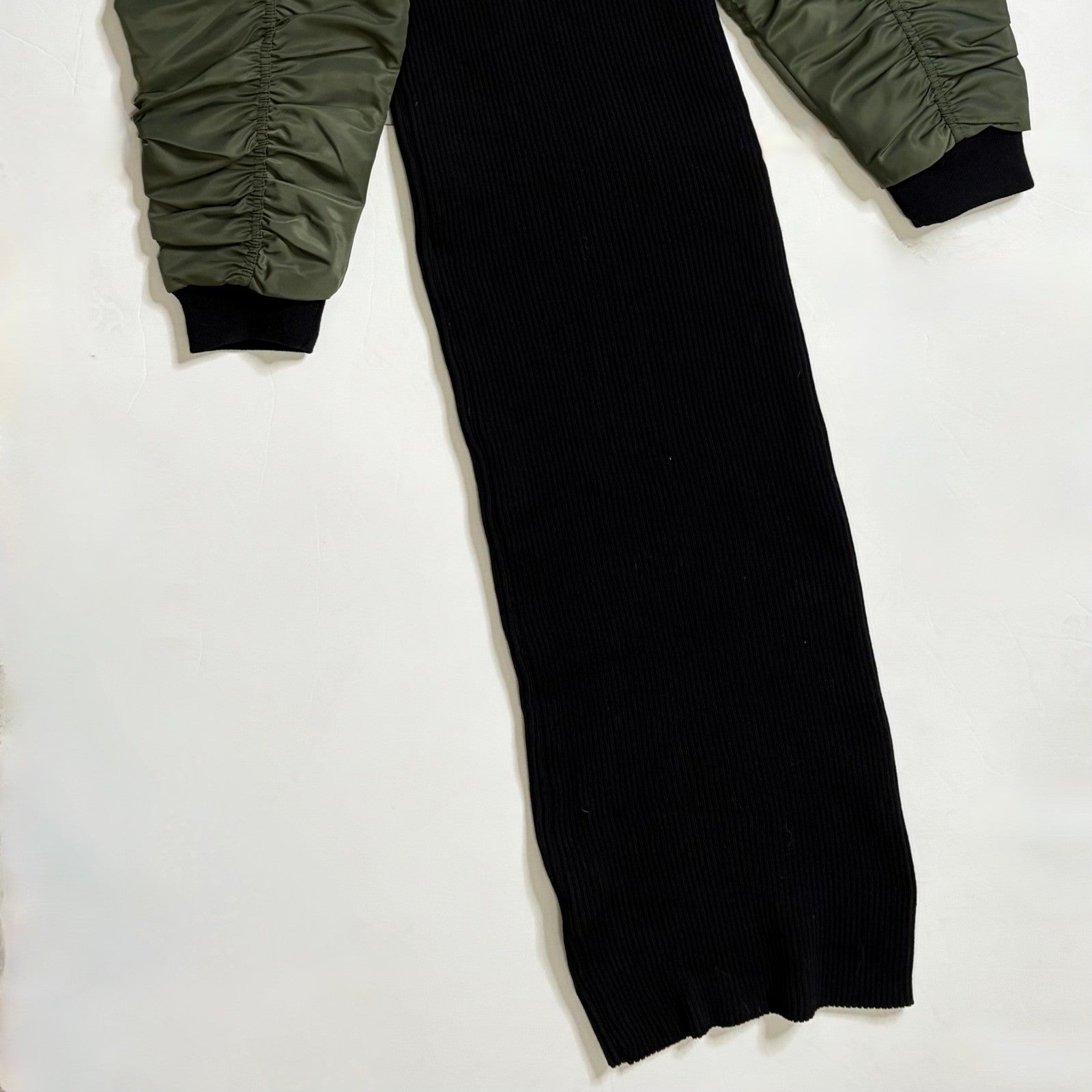 NWT!! ZARA Contrast Nylon Midi Dress Ribbed Knit Olive Green Black Blue Large