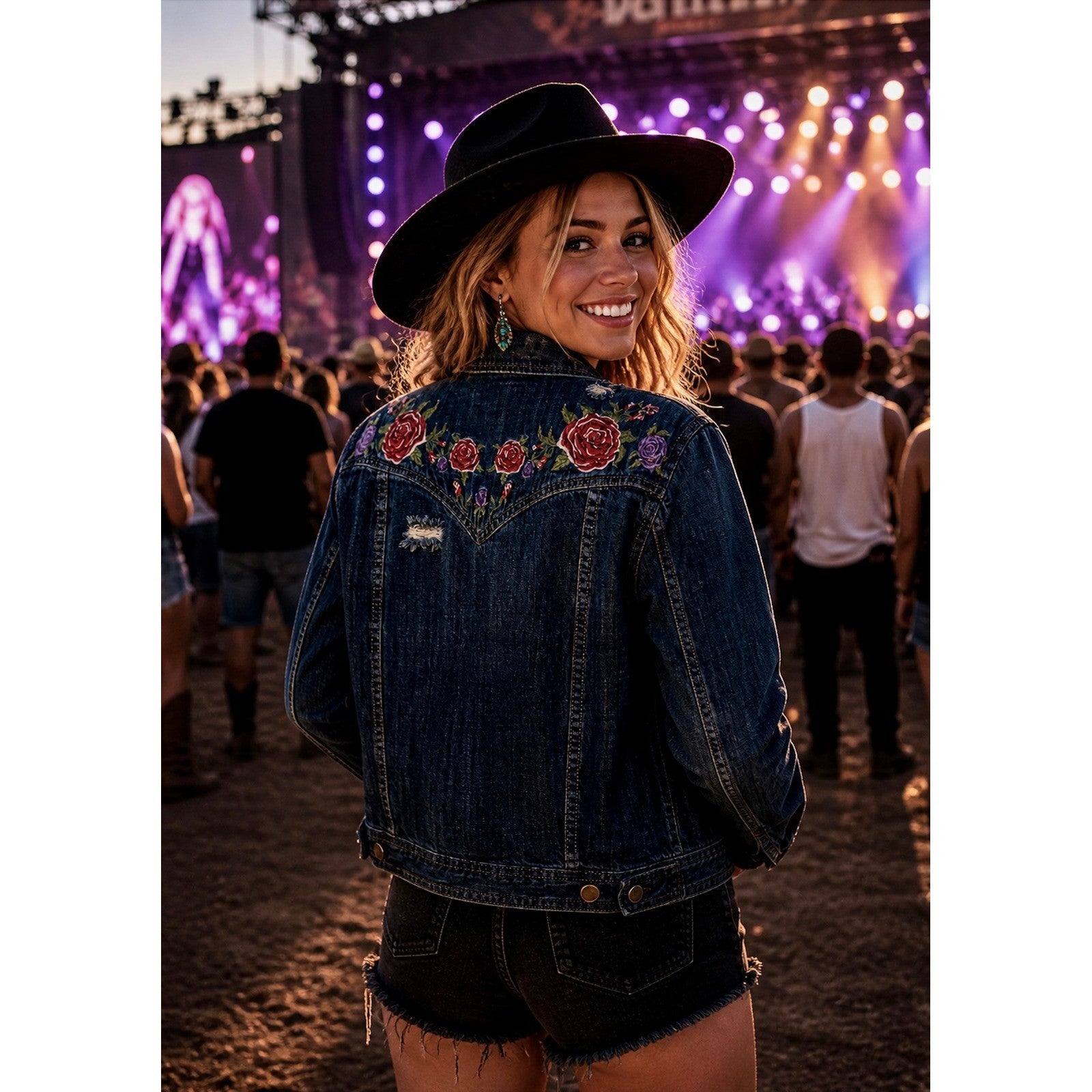 BLANK NYC Floral Embroidered Denim Jean Jacket Distressed Pockets Buttons Medium