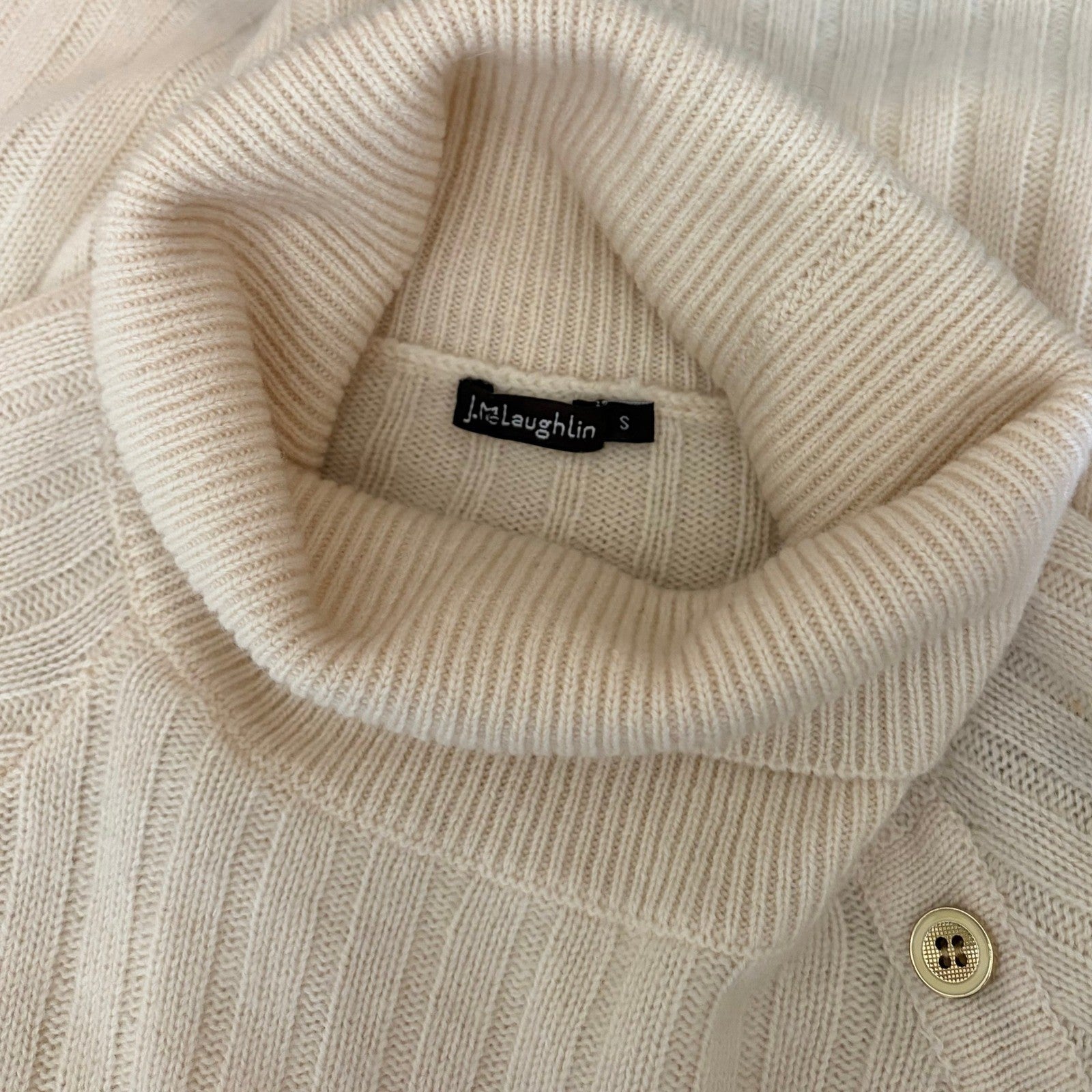 J. MCLAUGHLIN Lunet Cashmere Wool Turtleneck Sweater Pullover Buttons Small