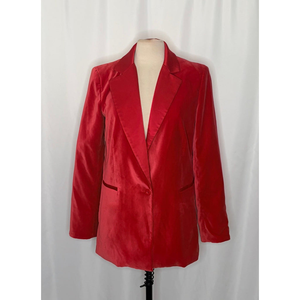 ALICE + OLIVIA Justin Velvet One Button Blazer Perfect Ruby Red Solid Satin 8