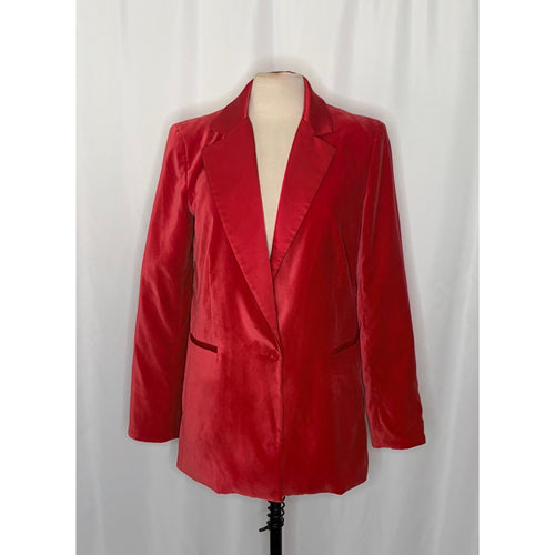 ALICE + OLIVIA Justin Velvet One Button Blazer Perfect Ruby Red Solid Satin 8