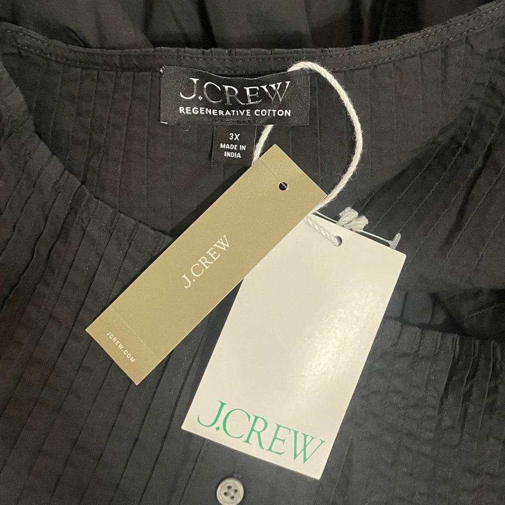 NWT!! J. CREW Pintuck Peplum Top Blouse Solid Black Cotton Poplin Pleated 3X