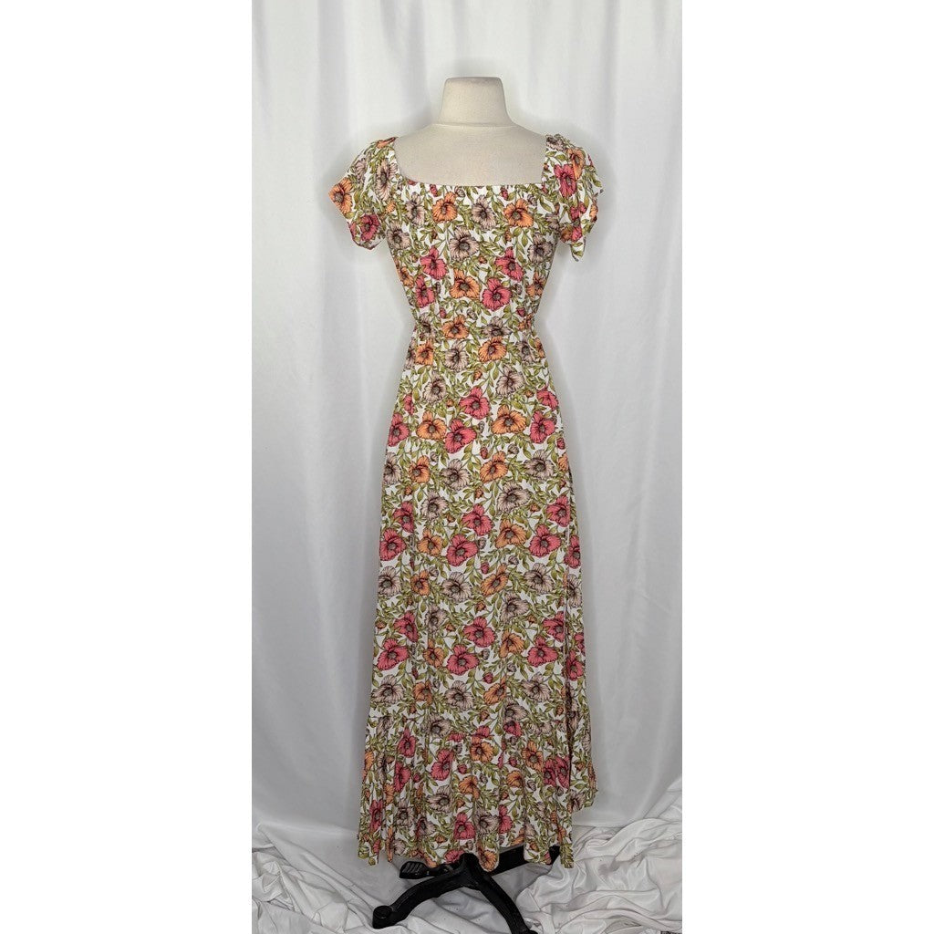 ATL ABEL THE LABEL Floral High Low Maxi Dress Pink Poppy Ruffled Bohemian XS