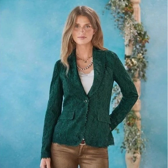 NEW!! SUNDANCE Emerald Green Verde Lace Blazer Jacket Coquette Lacey X-Small