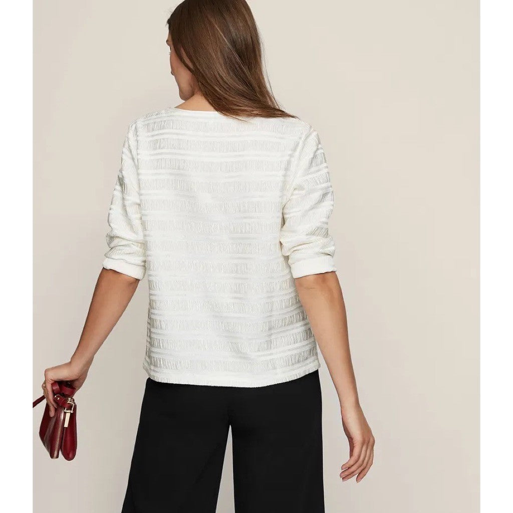 REISS Mandy Pleat-Detail Top Blouse White Solid Pullover Chic Professional Large