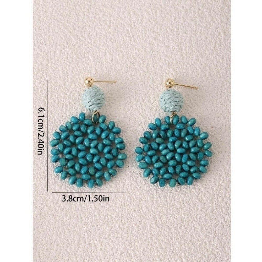NEW Teal Wooden Beaded Drop Dangle Earrings Balls Vacation Resortwear Cruise