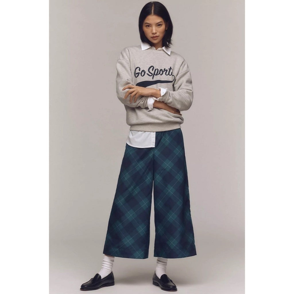 NWT!! Anthropologie MAEVE Taffeta Printed Cropped Wide-Leg Pants Academia Medium