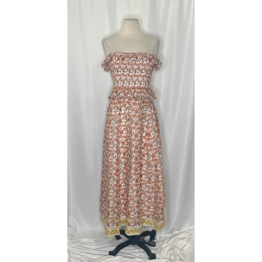 NWT!! J. CREW Ravenna Dress Sunset Rose Blockprint Floral Ramie Strapless Small